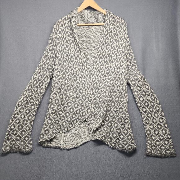 Wooden Ships Sweater Womens M/L Gray White Open Front Cardigan Mohair Wool Knit - Picture 1 of 14